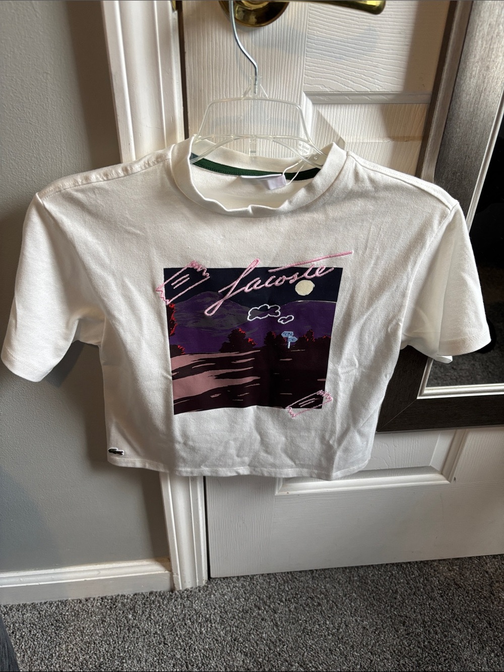 Lacoste White Short-Sleeve Tee with Purple & Pink Graphic Panel little girls